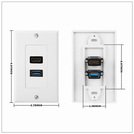 HDMI USB 3.0 Audio Stereo Pass Through Component Composite Wall Plate Panel.