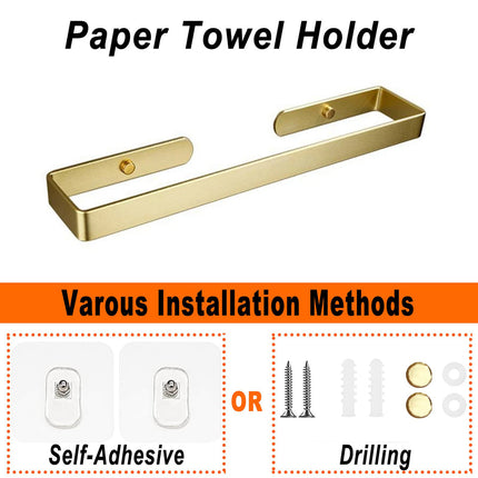 Gold Kitchen Bathroom Paper Holder Towel Holder Self Adhesive or Screw Mount 40cm.