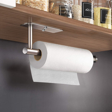 Kitchen Paper Holder Under Cabinet Wall Mount Adhesive Paper Towel Holder Rectangle Silver.
