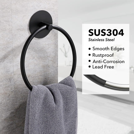Bathroom Towel Ring Bathroom Towel Rack Adhesive Hand Towels Holder Towel Hanger Round Black.