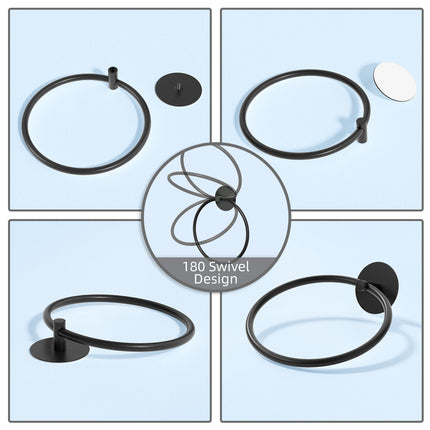 Bathroom Towel Ring Bathroom Towel Rack Adhesive Hand Towels Holder Towel Hanger Round Black.