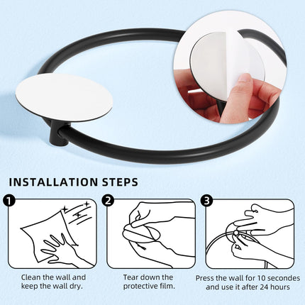 Bathroom Towel Ring Bathroom Towel Rack Adhesive Hand Towels Holder Towel Hanger Round Black.