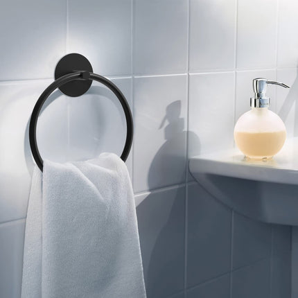 Bathroom Towel Ring Bathroom Towel Rack Adhesive Hand Towels Holder Towel Hanger Round Black.