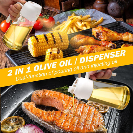 600ml 2 in 1 Glass Oil Sprayer Dispenser Kitchen Sprayz Cooking Baking Oil Bottle BBQ Spray White.