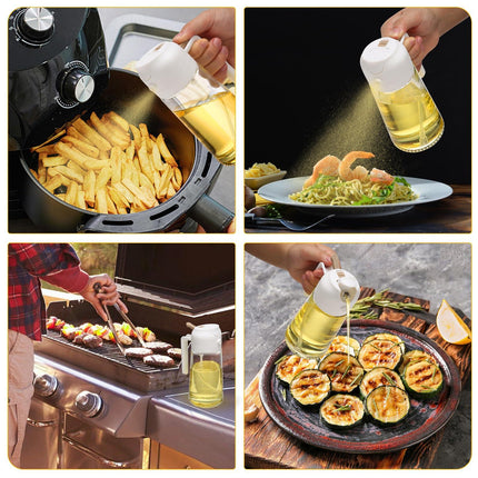 600ml 2 in 1 Glass Oil Sprayer Dispenser Kitchen Sprayz Cooking Baking Oil Bottle BBQ Spray White.