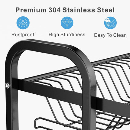 Dish Rack 2 Tier Dish Dryer Drainer Stainless Steel Dish Drying Rack Drip Trays Side Holder Kitchen Storage Save Space.