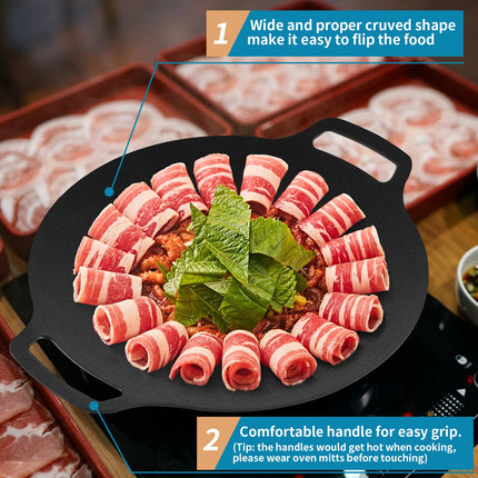 Korean Grill Pan Nonstick 6 Layer 40cm Round BBQ Griddle Indoor or Outdoor Cooking.