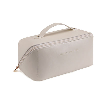 Large Travel Cosmetic Bag Portable Make up Makeup Bag Waterproof PU Leather Storage White.