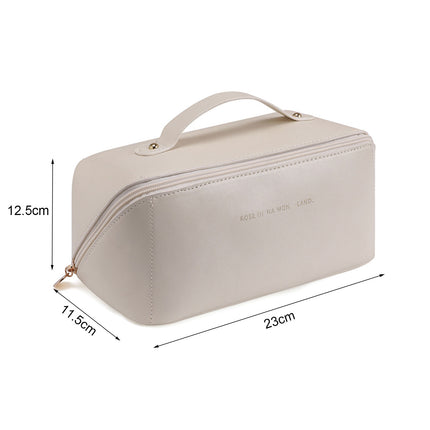 Large Travel Cosmetic Bag Portable Make up Makeup Bag Waterproof PU Leather Storage White.