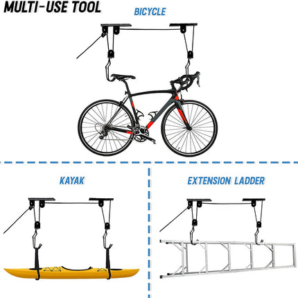 Kayak Bike Hoists Hanger Ladder Ceiling Mount 20kg Capacity Hooks Pulleys.