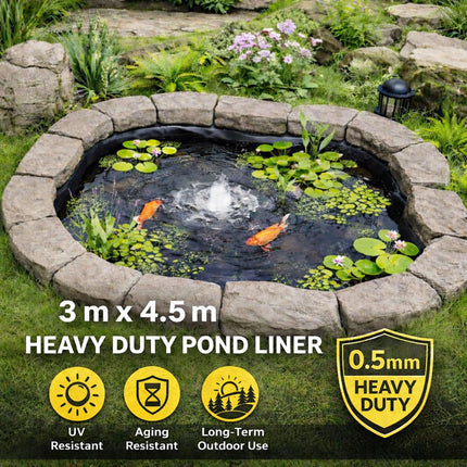Heavy Duty 0.5mm HDPE Pond Liner Waterproof Sheet 4.5m x 3m for Garden & Fish Ponds.