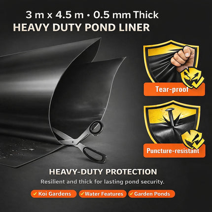 Heavy Duty 0.5mm HDPE Pond Liner Waterproof Sheet 4.5m x 3m for Garden & Fish Ponds.