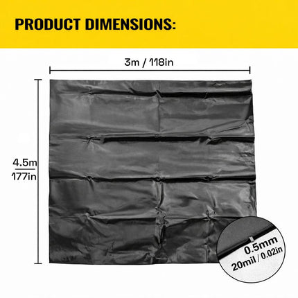 Heavy Duty 0.5mm HDPE Pond Liner Waterproof Sheet 4.5m x 3m for Garden & Fish Ponds.