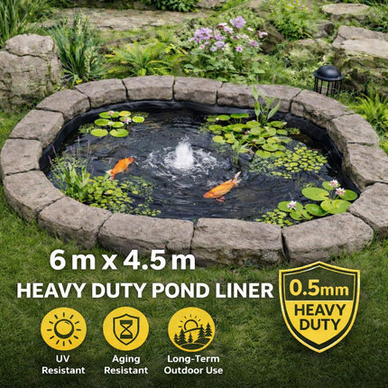 Heavy Duty 0.5mm HDPE Pond Liner Waterproof Sheet 4.5m x 6m for Garden & Fish Ponds.