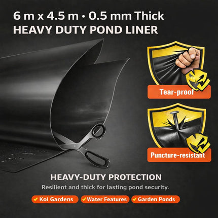 Heavy Duty 0.5mm HDPE Pond Liner Waterproof Sheet 4.5m x 6m for Garden & Fish Ponds.