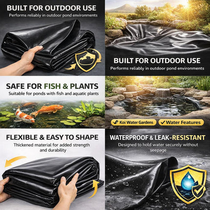 Heavy Duty 0.5mm HDPE Pond Liner Waterproof Sheet 4.5m x 6m for Garden & Fish Ponds.