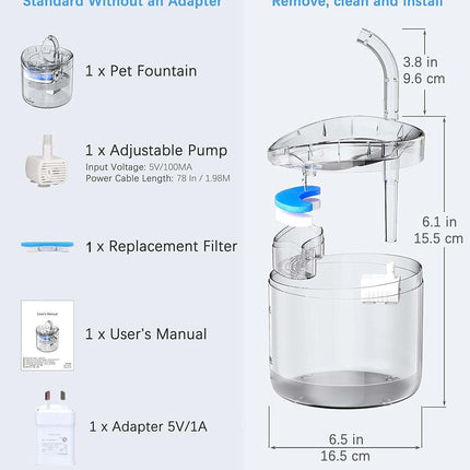 Cat Dog Water Fountain Pet Water Dispenser 1.8L Automatic Drinking Fountain for Cats Kitty Indoor.