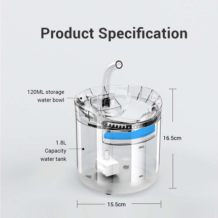 Cat Dog Water Fountain Pet Water Dispenser 1.8L Automatic Drinking Fountain for Cats Kitty Indoor.