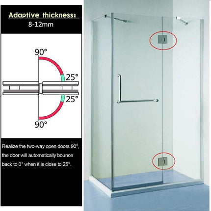 Shower Glass Door Gate Hinge 304 Stainless Steel 180 Degrees Polished Chrome Finish.