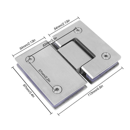 Shower Glass Door Gate Hinge 304 Stainless Steel 180 Degrees Polished Chrome Finish.