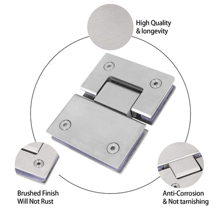 Shower Glass Door Gate Hinge 304 Stainless Steel 180 Degrees Polished Chrome Finish.