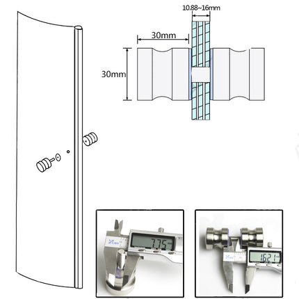 Shower Glass Door Knob Bathroom Round Back-to-Back Handle SUS304 Brushed Nickel.