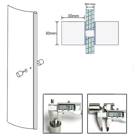 Shower Glass Door Knob Bathroom Back-to-Back Handle Pull 304 Brushed.