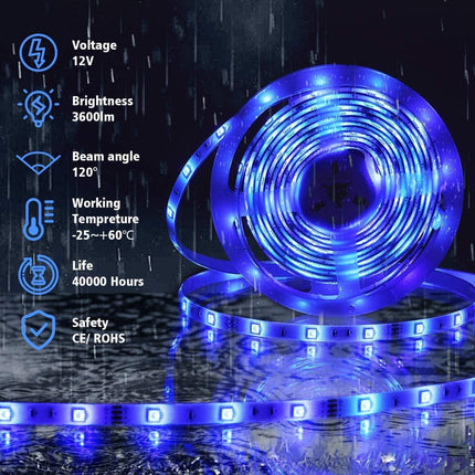 5050 RGB LED Strip Lights Waterproof SMD 300 IP65 5m 12V 44key IR Controller.