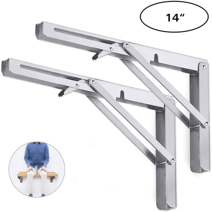 2PCS 14inch Steel Wall Mounted Folding Triangle Angle Shelf Support Bracket Rack.