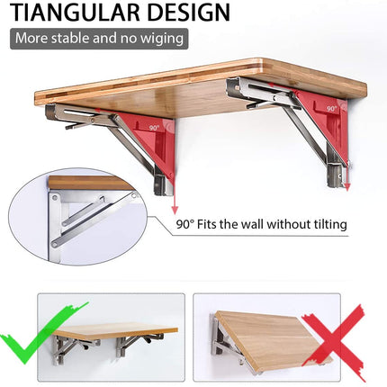 2PCS 14inch Steel Wall Mounted Folding Triangle Angle Shelf Support Bracket Rack.