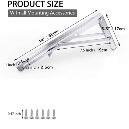 2PCS 14inch Steel Wall Mounted Folding Triangle Angle Shelf Support Bracket Rack.