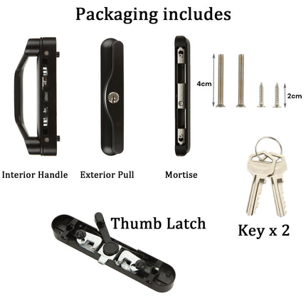Sliding Patio Door Handle Set Mortise Lock Suitable for Sliding Glass Patio Door Keyed Black.