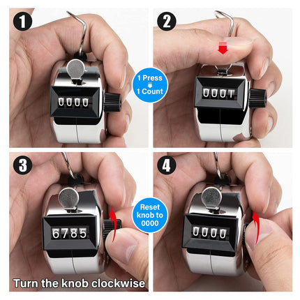 Hand Tally Counter 4-Digit Lap Counters Clicker Pitch for Counting Knitting Coaching.