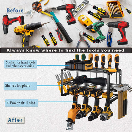 40cm Power Tool Organizer 4 Layers Garage Tool Storage Rack Workshop Tool Shelf Drill Pliers Hammer Rack.