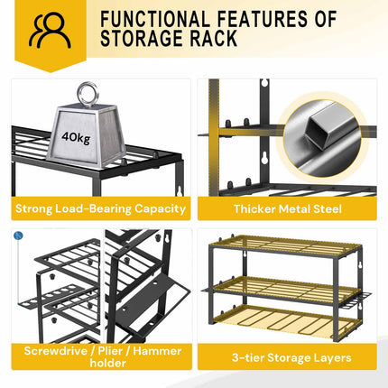 40cm Power Tool Organizer 4 Layers Garage Tool Storage Rack Workshop Tool Shelf Drill Pliers Hammer Rack.