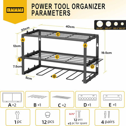 40cm Power Tool Organizer 4 Layers Garage Tool Storage Rack Workshop Tool Shelf Drill Pliers Hammer Rack.