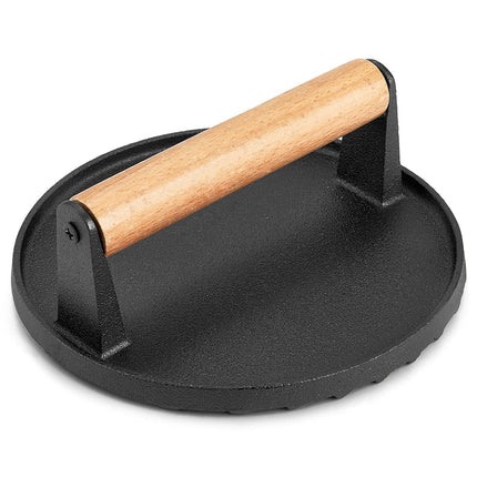 Heavy Duty Round Cast Iron Grill Burger Press Pre-Seasoned Steak Griddle BBQ Grilling.