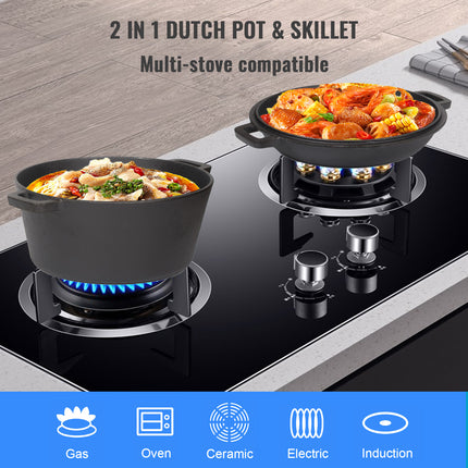 26cm 2-in-1 Cast Iron Dutch Oven & Skillet Set  Pre-Seasoned Dual-Use Pot with Lid Fry Pan, Durable & Versatile Cookware.