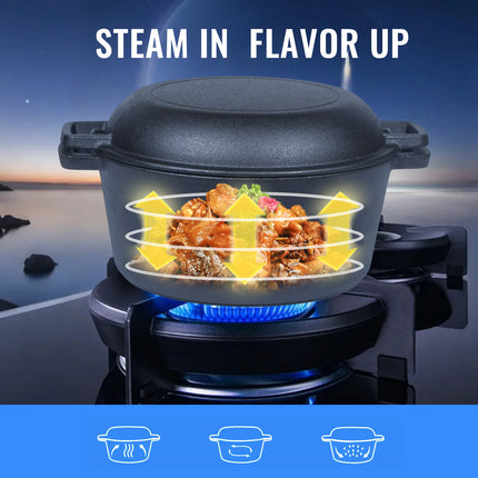 26cm 2-in-1 Cast Iron Dutch Oven & Skillet Set  Pre-Seasoned Dual-Use Pot with Lid Fry Pan, Durable & Versatile Cookware.