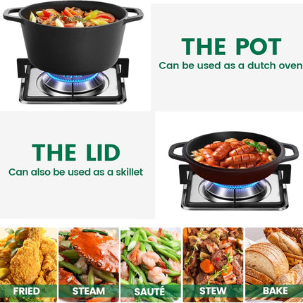 26cm 2-in-1 Cast Iron Dutch Oven & Skillet Set  Pre-Seasoned Dual-Use Pot with Lid Fry Pan, Durable & Versatile Cookware.