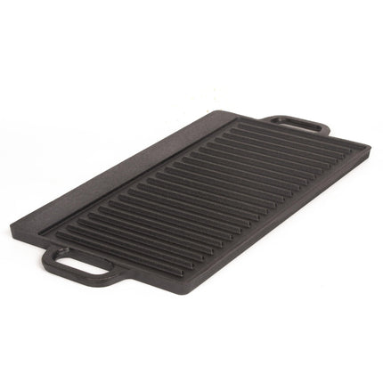 50 cm Reversible Cast Iron Grill & Griddle -Dual-Sided (Flat & Ribbed), Pre-Seasoned, Handles, for Stove-Top & Outdoor Use.