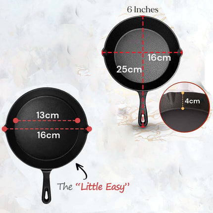 6inch 16cm Cast Iron Skillet Cookware Chef Quality Pre-Seasoned Pan Pans.