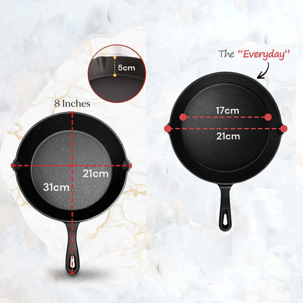 8inch 21cm Cast Iron Skillet Cookware Chef Quality Pre-Seasoned Pan Pans.
