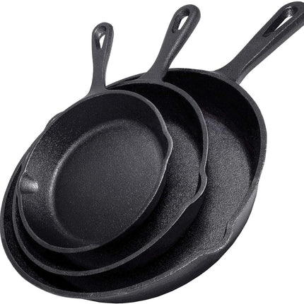 Cast Iron Skillet Cookware 3-Piece Set Chef Quality Pre-Seasoned Pan 10" 8" 6" Pans.