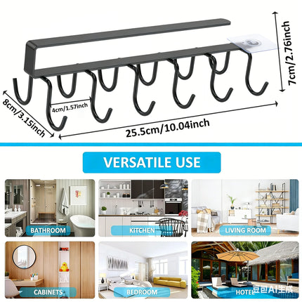 Under Cabinet Mug Holder 12 Hooks No Drill Cup Rack Organizer for Kitchen Storage Black.