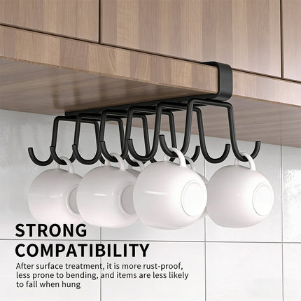 Under Cabinet Mug Holder 12 Hooks No Drill Cup Rack Organizer for Kitchen Storage Black.