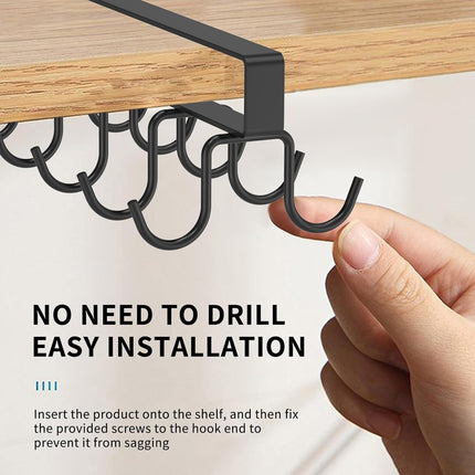 Under Cabinet Mug Holder 12 Hooks No Drill Cup Rack Organizer for Kitchen Storage Black.