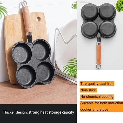 4 Cup Cast Iron Egg Frying Pan Divided Egg Skillet Pan Fried Egg Pan Cooker Pancake Egg Fryer.