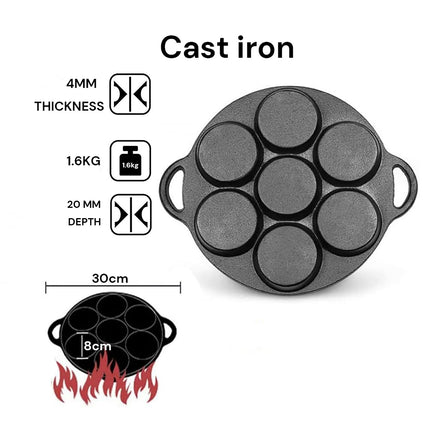7 Cup Cast Iron Egg Frying Pan Divided Egg Skillet Pan Fried Egg Pan Cooker Pancake Egg Fryer.