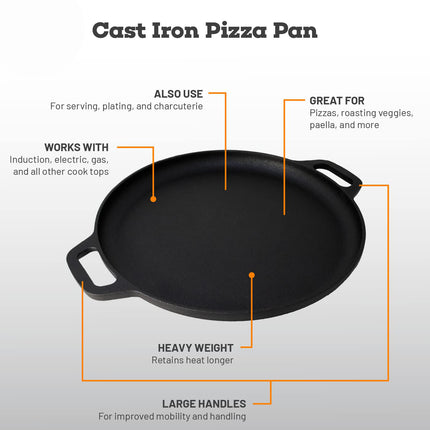 13.5" 35cm Pre-Seasoned Cast Iron Pizza Baking Pan Cooking Griddle Stove Oven Grill Campfire.